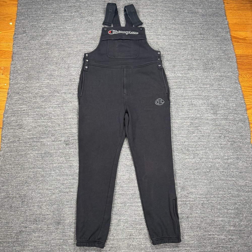 Champion Overalls Medium  Black Fleece Sweatshirt Coverall Bib Vintage Rave Y2K